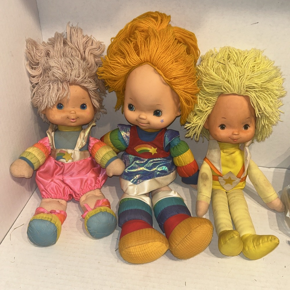1983 Rainbow Brite, Canary Yellow, Tickled Pink 18" Plush Doll Hallmark Vintage